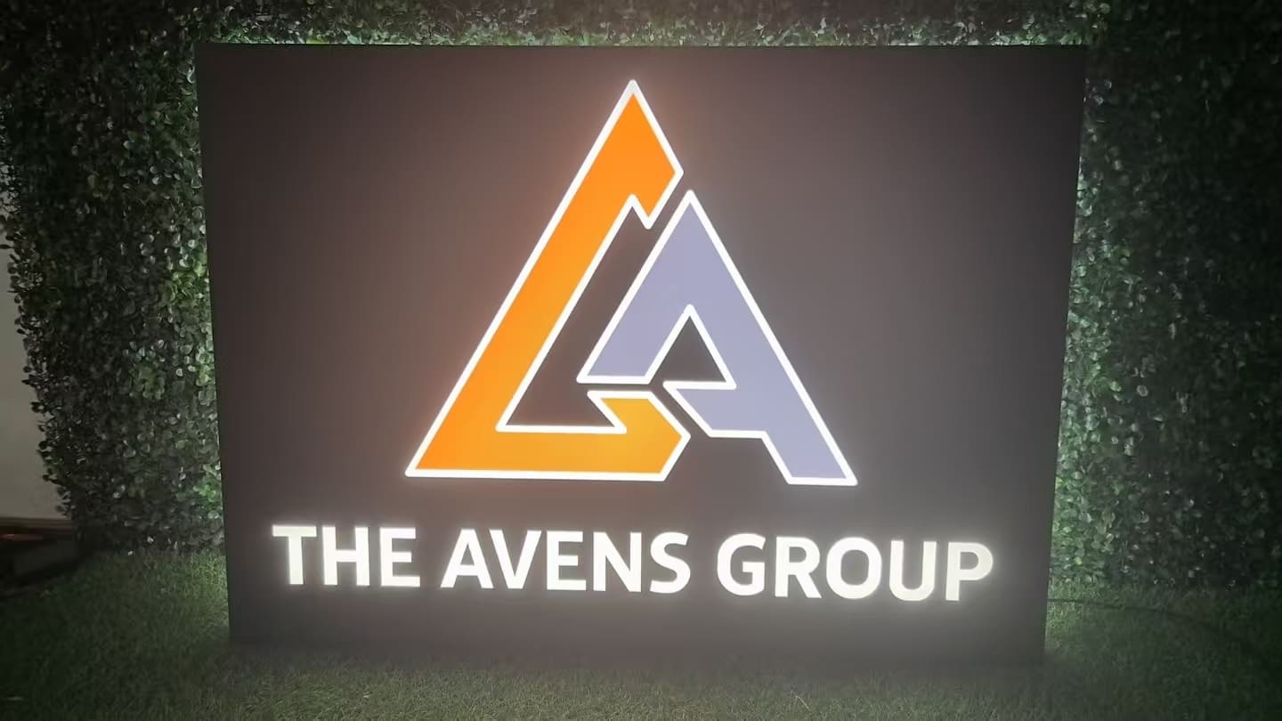 The Avens Group illuminated sign
